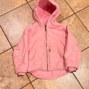 Pink Carhartt Pink Kids Puffer Jacket with Sherpa interior sun faded perfectly